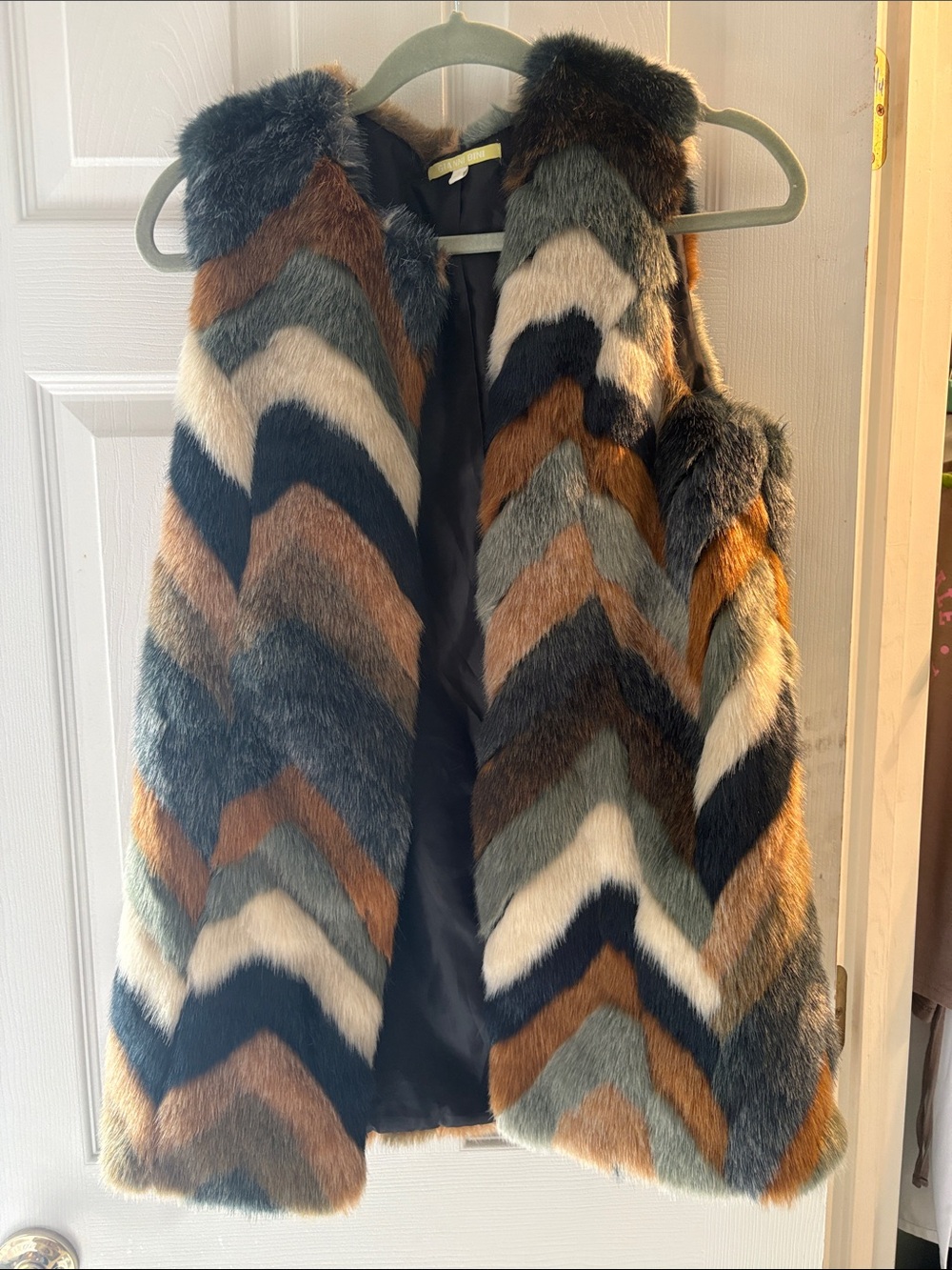 Gianni Bini Multicolor Chevron Faux Fur Vest